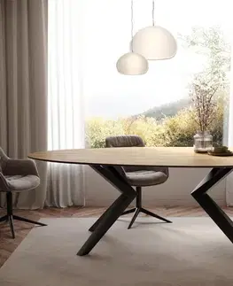 Jedálenské stoly DELIFE Jedálenský stôl Edge oválny 220x120 keramika Laminam® sabbia dubová farba Zenthara hranatý kov čierny