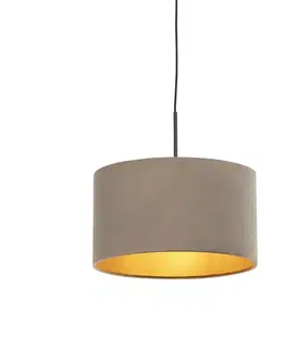 Závesné svietidlá Závesné svietidlo s taupe zamatovým tienidlom so zlatom 35 cm - Combi