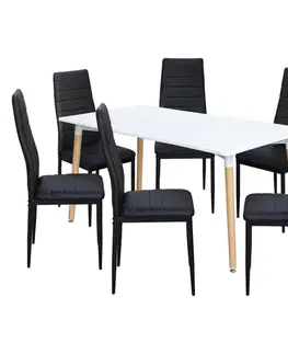 Jedálenské sety Jedálenský stôl UNO 160x90 biely + 6 stoličiek SIGMA čiernych