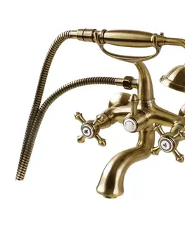 Kúpeľňové batérie OMNIRES - RETRO vaňová batéria so sprchovacím setom, kartáčovaný antický bronz RE7231BR