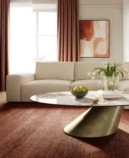 Konferenčné stolíky DELIFE Konferenčný stolík Edge oválny 140x80 cm keramika Minas Melange Conis metalická zlatá