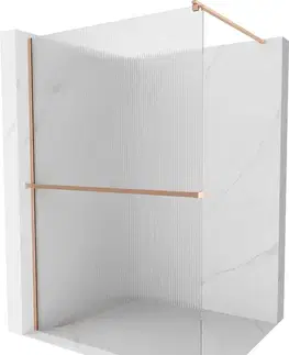 Sprchové dvere MEXEN/S - Kioto+ Sprchová zástena WALK-IN s poličkou a držiakom uterákov 110 x 200, prúžky, meď kartáčovaná 800-110-121-65-09
