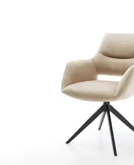 Jedálenské stoličky DELIFE Jedálenská stolička Yago-Flex s opierkami mikrovlákno béžová vintage krížová podstava široká čierna otočná o 360° s hojdacou funkciou vrecková pružina