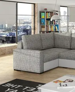 Sedacie súpravy NABBI Castelo L rohová sedačka s rozkladom a úložným priestorom sivá (Berlin 01) / biela (Soft 17)