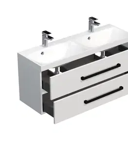 Kúpeľňový nábytok Kúpeľňová skrinka s čiernou úchytkou a umývadlom SAT Cube Way 120x53x40 cm biela lesk lesk/mat CUBE2C120ZBL CUBE2C120ZBL