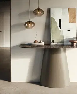 Konzolové stolíky DELIFE Konzolový stolík Edge zaoblený 140×40 cm keramika Emperador Extra Lucidato tmavohnedá kužeľová kovová titánová farba
