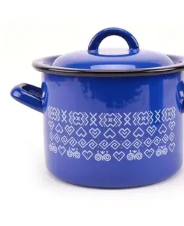 Hrnce Kinekus Hrniec smaltovaný s pokrievkou, 25cm / 10L, dekor Čičmany