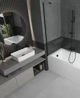 Sprchové dvere MEXEN/S - Cubik obdĺžniková vaňa 160 x 70 cm s panelom + vaňová zástena 90, transparent, čierna 550316070X9509000070