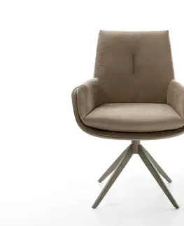 Jedálenské stoličky DELIFE Jedálenská stolička Clea-Flex mikrovlákno béžová vintage krížová podstava široká titánová farba 360° otočná hojdacia funkcia