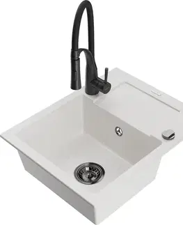 Kuchynské drezy MEXEN/S MEXEN/S - Enzo granitový drez 1 s odkvapkávačom vrátane batérie Aster, biela 6506-20-73450-70-B