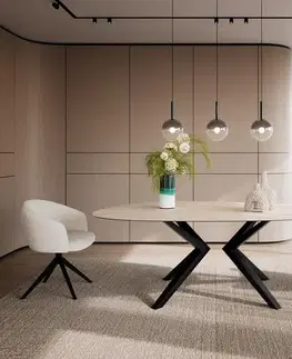 Jedálenské stoly DELIFE Jedálenský stôl Edge oválny 220x120 keramika Laminam®Travertino Bianco krémovo biela Zenthara hranatý kov čierna