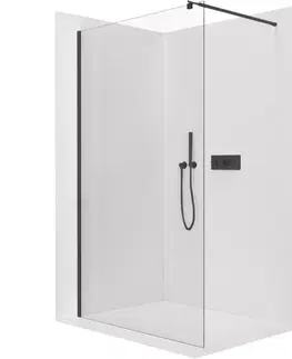 Sprchové dvere CERANO - Sprchová zástena Walk-in Onyx Round Ľ/P - 6 mm - čierna matná, transparentné sklo - 100x190 CER-670873