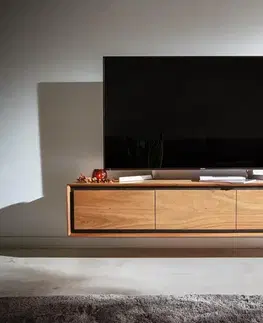 Televízne stolíky DELIFE TV stolík Stonegrace 145 cm akácia prírodná 3 dvierka kamenná dyha závesný