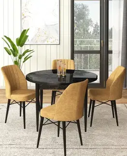 Jedálenské sety Dining Table & Chairs Set (5 Pieces) Rox - Black Marble, Cappuccino