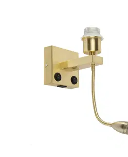 Lampy Art Deco nástenná lampa zlatá s USB a flexibilným ramenom - Brescia Combi