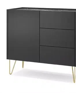 Komody do spálne Komoda Harmony KSZ97 čierna grafit/mramor black