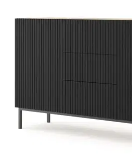 Komody ArtBm Komoda RAVENNA B 2D3S 150 | dub artisan / čierna matná Prevedenie: Dub artisan / čierna matná / čierna podnož