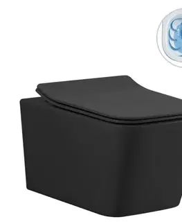 Záchody CERANO - WC závesné Forte, Rimless + Slim/UF sedátko - čierna matná - 51x36 CER-538750