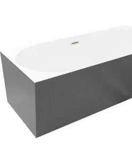 Vane MEXEN/S - Silo voľne stojaca rohová vaňa ľavá reliéf 170 x 80, biela/sivá, sifón a prepad zlatá kartáčovaná 52891708062L-55