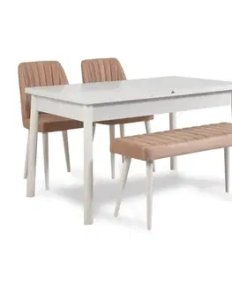Jedálenské sety Jedálenský set s rozkladacím stolom a stoličkami (4 kusy) Santiago White-Stone