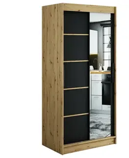 Šatníkové skrine Skriňa Halifax V2 100 Dub Artisan/čierna/Zrkadlo