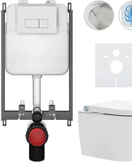 Záchody CERANO - Závesné WC s bidetom Basic/Cronus Standard - biela lesklá - WC tlačidlo Modulo/Biela - na zamurovanie - 59,3x38,4 CER-8050BD86451