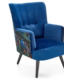 Kreslá HALMAR Pagoni kreslo granátová / čierna / vzor pávy