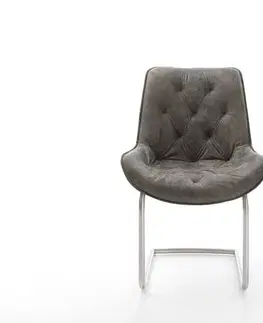 Jedálenské stoličky DELIFE Jedálenská stolička Taimi-Flex mikrovlákno sivá vintage jedálenská stolička okrúhla nerezová oceľ