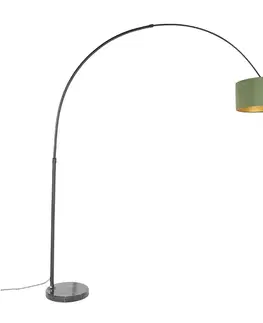Oblúkové lampy Oblúková lampa čierna zamatová tienidlo zelená so zlatom 50 cm - XXL