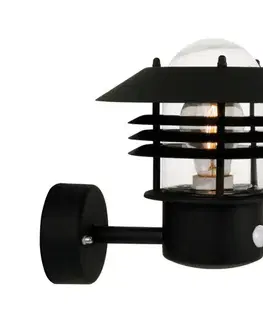 Svietidlá Nordlux -Vonkajšie nástenné svietidlo so senzorom VEJERS 1xE27/60W/230V IP54 čierne 25101003
