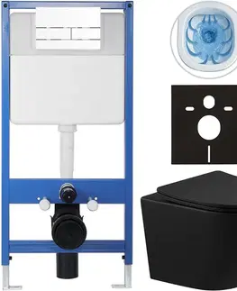 Záchody CERANO - Kompletný WC set Profi/Cesso - čierna matná - WC tlačidlo Line/Biela - predstenová inštalácia - 49x36 CER-8050BD84263