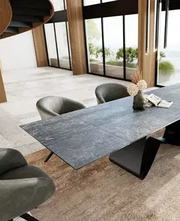 Jedálenské stoly DELIFE Jedálenský stôl Edge 200-300x100 keramika Laminam®Nero Greco antracitová podstava v tvare W čierna rozkladací