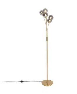 Stojace lampy Moderná stojaca lampa zlatá 5-svetlo s dymovým sklom - Atény