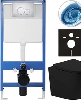 Záchody CERANO - Kompletný WC set Profi/Cesso - čierna matná - WC tlačidlo Duo/Chrom - predstenová inštalácia - 49x36 CER-8050BD84353