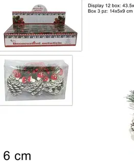 Vianočné dekorácie MAKRO - Šiška s hríbami a bobuľami, 6 cm, sada 3 kusy