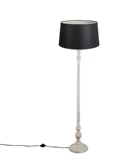 Stojace lampy Rustikálna stojaca lampa sivá s čiernym ľanovým tienidlom - Classico