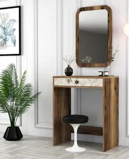 Toaletné Toaletný stolík Lizbon Mirror - Walnut, White, Marble
