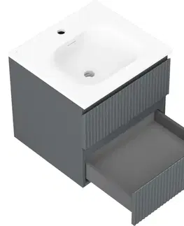 Kúpeľňový nábytok MEXEN/S - Rivel kúpeľňová skrinka 50 cm s umývadlom Vela, 2 zásuvky, reliéf, grafit mat/biela mat 91A20-05047-2-BFF66-W23M01