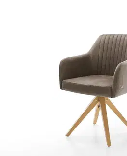 Jedálenské stoličky DELIFE Jedálenská stolička Greg-Flex mikrovlákno taupe vintage drevená podstava hranatá prírodná vrecková pružina
