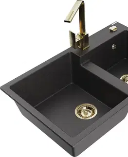 Kuchynské drezy MEXEN/S MEXEN/S - Tomas granitový drez 2-bowl vrátane batérie Rita, čierna kropenatá 6516-76-670300-50