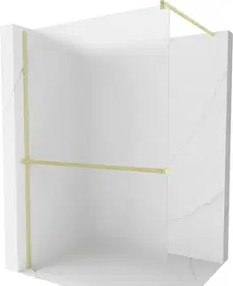 Sprchové dvere MEXEN/S - Kioto+ Sprchová zástena s poličkou WALK-IN 100 x 200, dekor, zlatá kartáčovaná 800-100-121-55-30