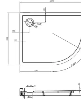 Vane MEXEN - Flow+ Sprchová vanička štvrťkruh asymetrická ľavá 100 x 80, čierna mat 46Q708010LH