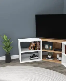 TV stolíky BON moderný rohový TV stolík, borovica/biela
