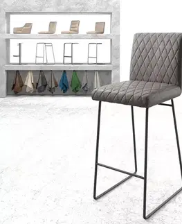 Barové stoličky DELIFE Barová stolička Earnest-Flex diamantové prešívanie antracitová vintage tenká podstava kov