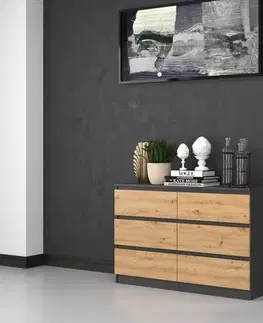 Komody a skrinky Široká komoda so zásuvkami WALMA M6 120, antracit/ dub artisan