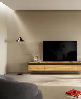Televízne stolíky DELIFE TV stolík Stonegrace 240 cm dub prírodný 4 dvierka podstava v tvare V kov čierna