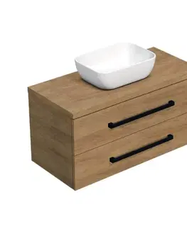 Kúpeľňový nábytok Kúpeľňová skrinka s čiernou úchytkou a krycou doskou SAT Cube Way 100x47,5x46 cm dub Hickory mat CUBE46C1003DHSAT45 CUBE46C1003DHSAT45
