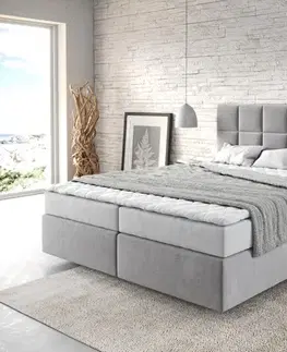 Postele Boxspring DELIFE Boxspring posteľ Dream-Fine 160×200 cm mikrovlákno sivá s matracom a topperom