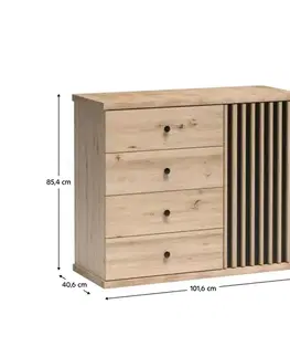 Komody KONDELA Koli C-5 jednodverová komoda so zásuvkami dub artisan / čierna