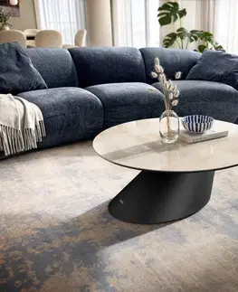 Konferenčné stolíky DELIFE Konferenčný stolík Edge okrúhly 90×90 cm keramika onyx šampanské Conis kov čierna